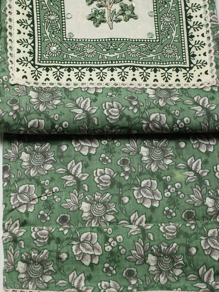 Printed Cotton Blend Unstitched Suit With Pant &amp; Dupatta