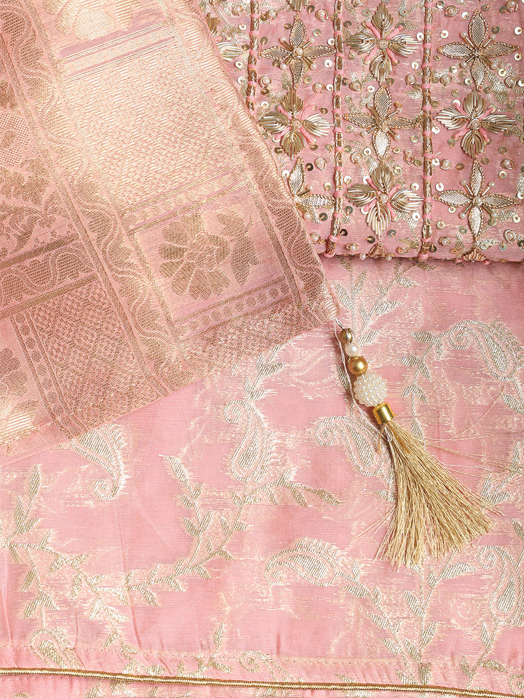 Embroidered Chanderi Unstitched Suit With Dupatta