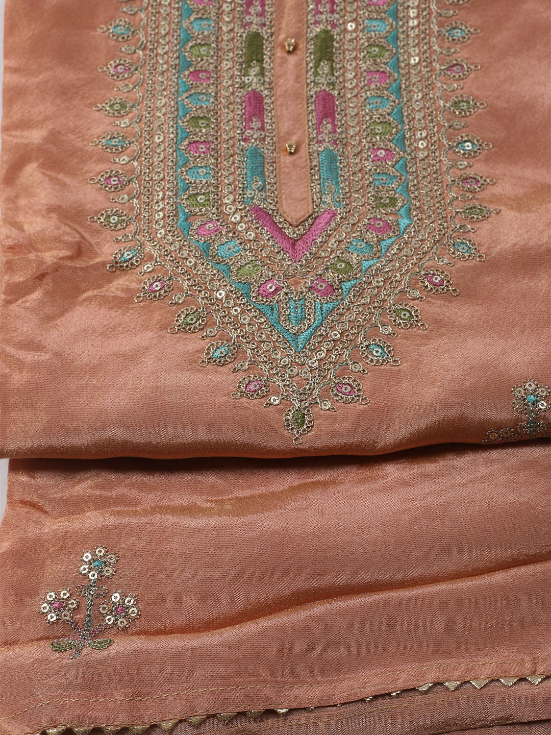 Embroidered Organza Unstitched Kurta With Pant &amp; Dupatta