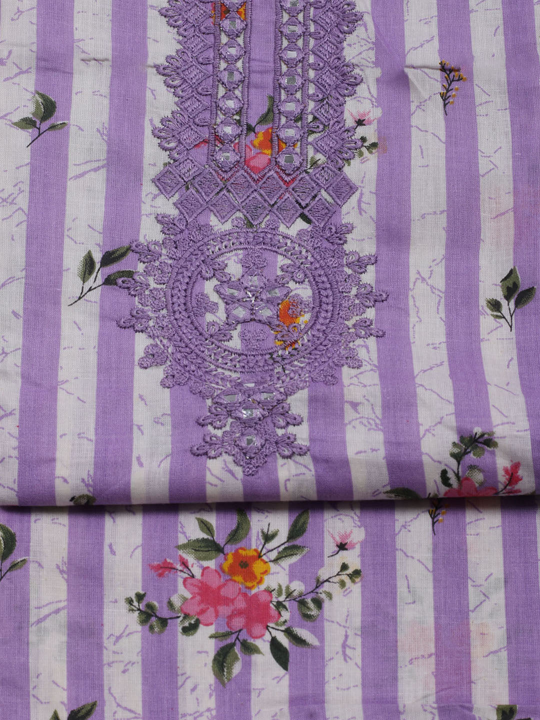 Patch Neck Cotton Blend Unstitched Suit With Dupatta