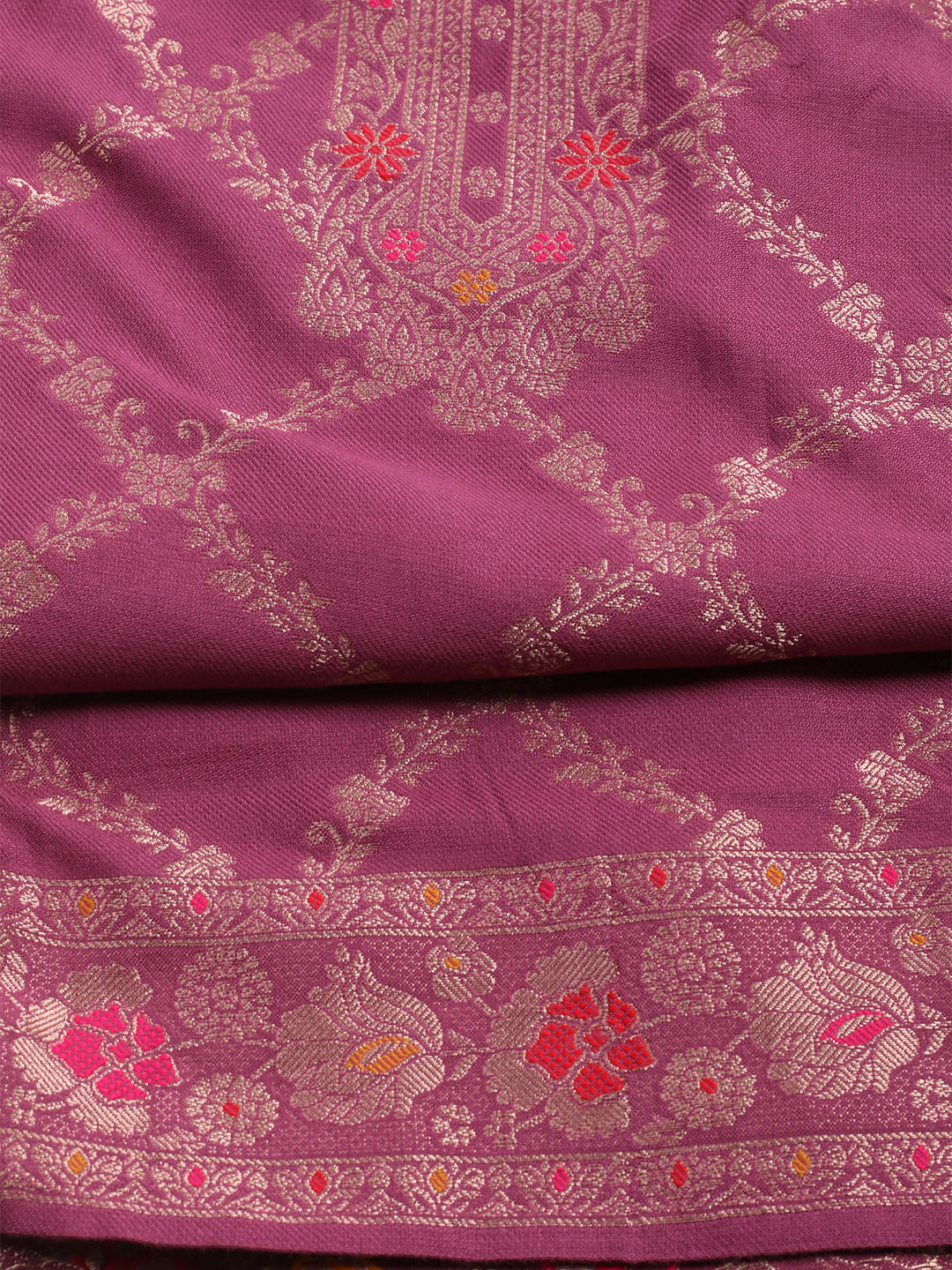 Pashmina Woven Design Unstitched Kurta With Pant &amp; Dupatta