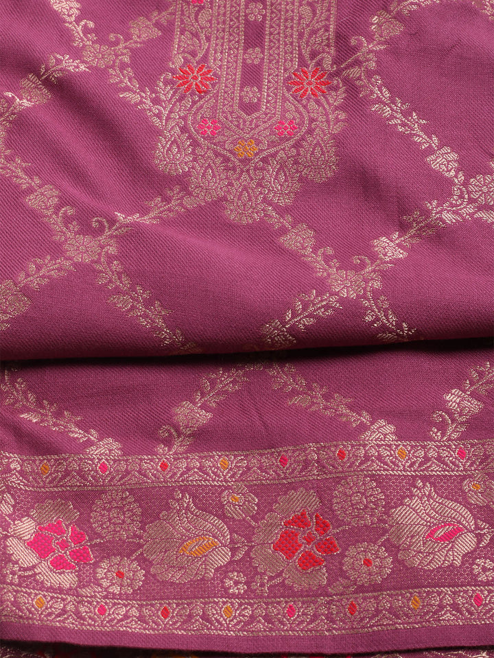 Pashmina Woven Design Unstitched Kurta With Pant &amp; Dupatta