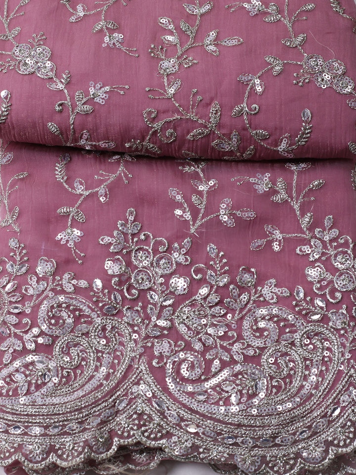 Embroidered Organza Unstitched Suit With Pant &amp; Dupatta