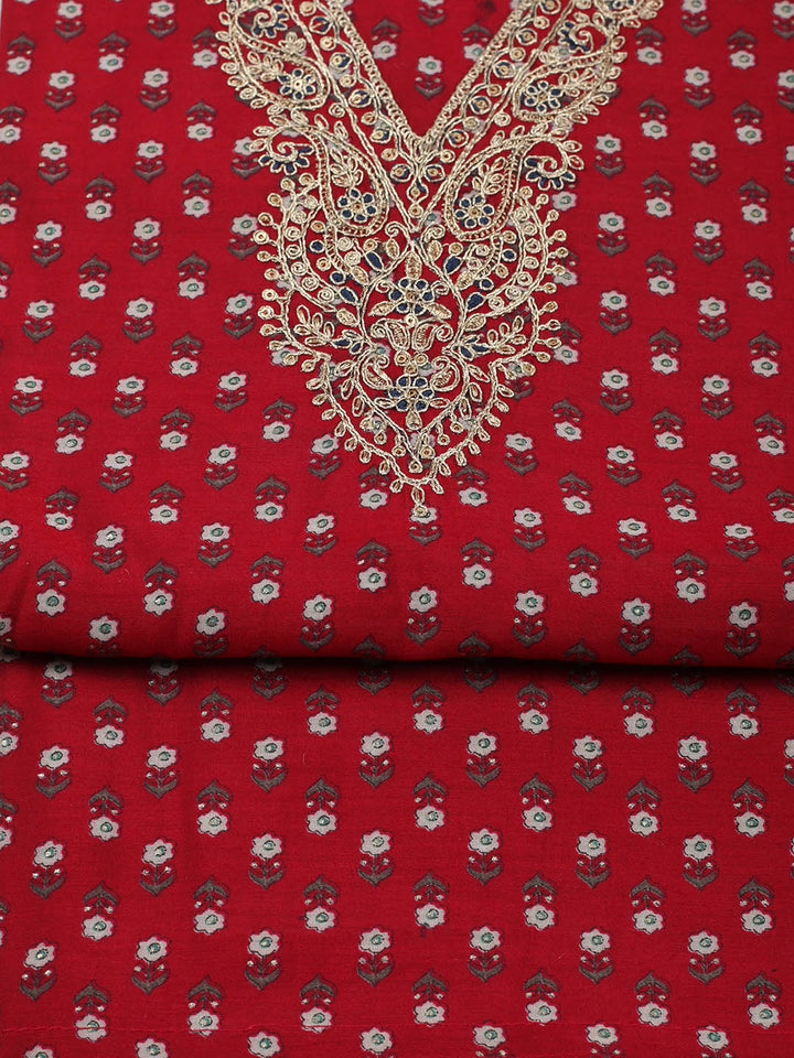 Embroidered Cotton Blend Unstitched Suit With Pant &amp; Dupatta