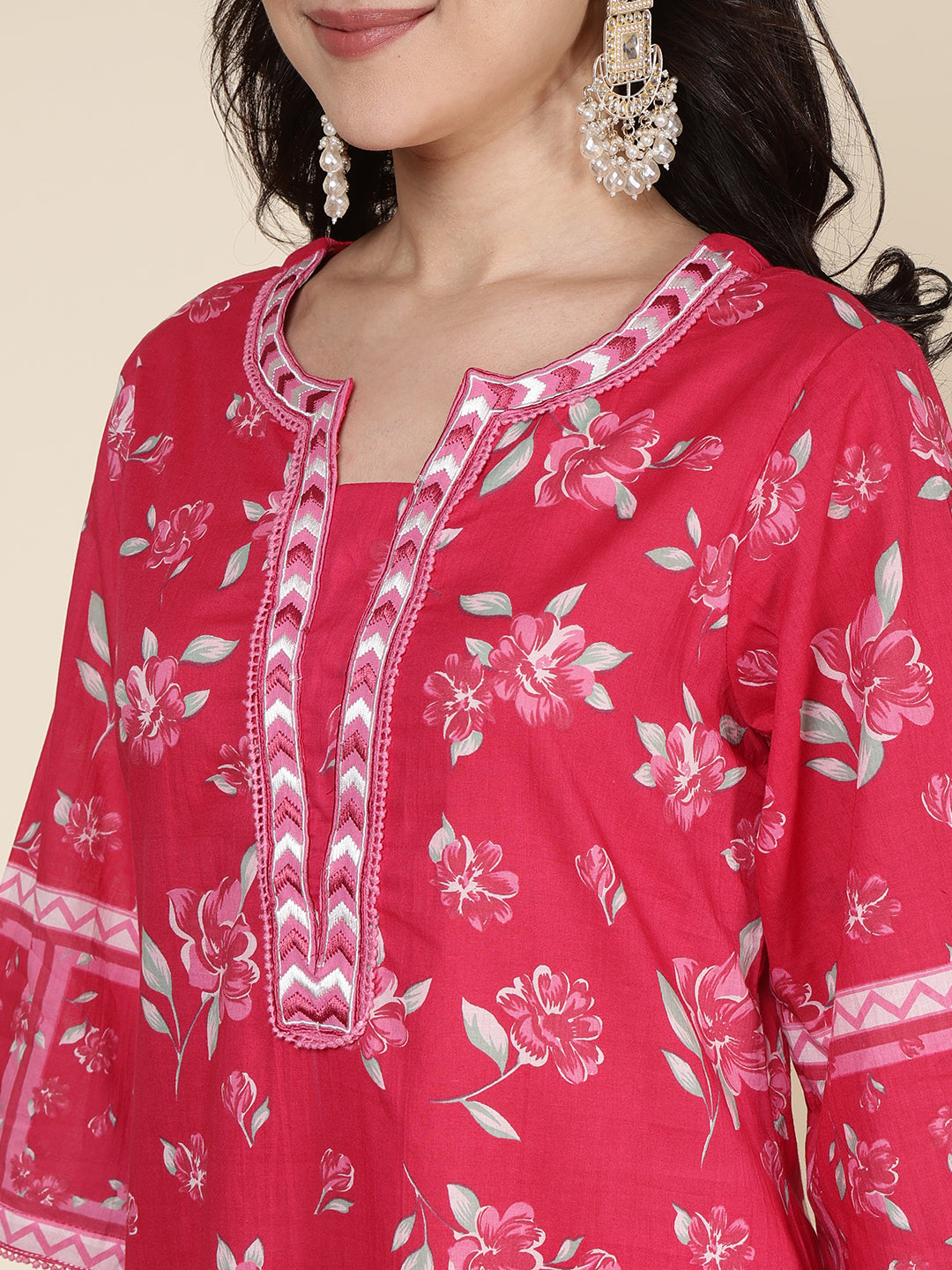 Printed Cotton Blend Kurta With Pants & Dupatta