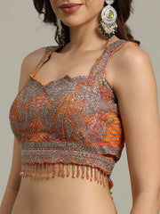 Embroidered Crepe Choli With Lehenga & Dupatta