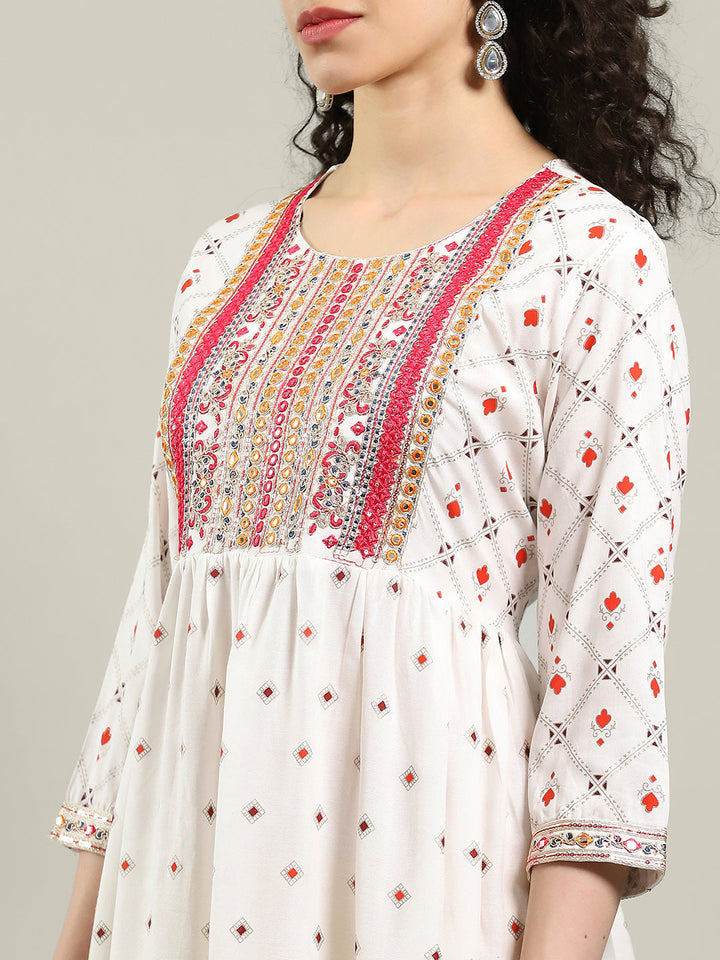 Neck Embroidered Cotton Blend Kurta &amp; Pants