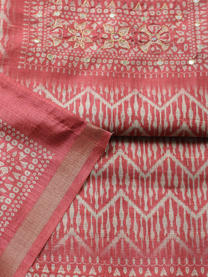 Printed Tussar Unstitched Suit With Pant &amp; Dupatta