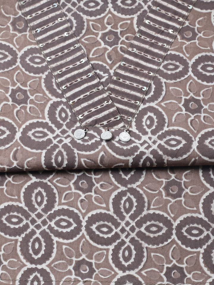 Embroidered Cotton Blend Unstitched Suit With Pant &amp; Dupatta