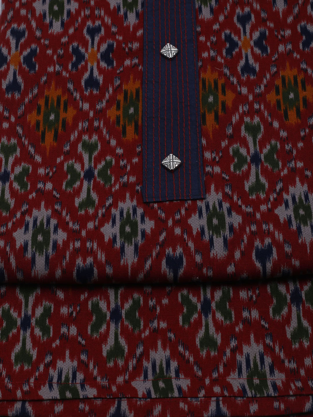 Patch Neck Cotton Blend Unstitched Suit With Dupatta