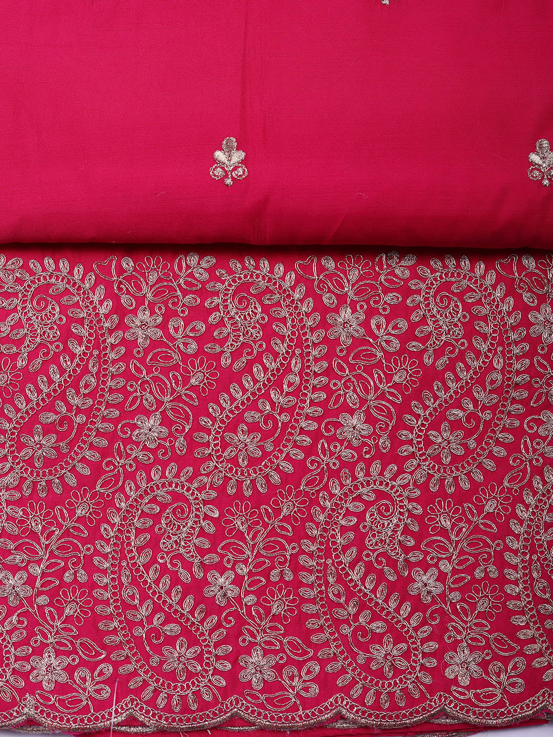 Embroidered Chanderi Unstitched Suit With Pant &amp; Dupatta