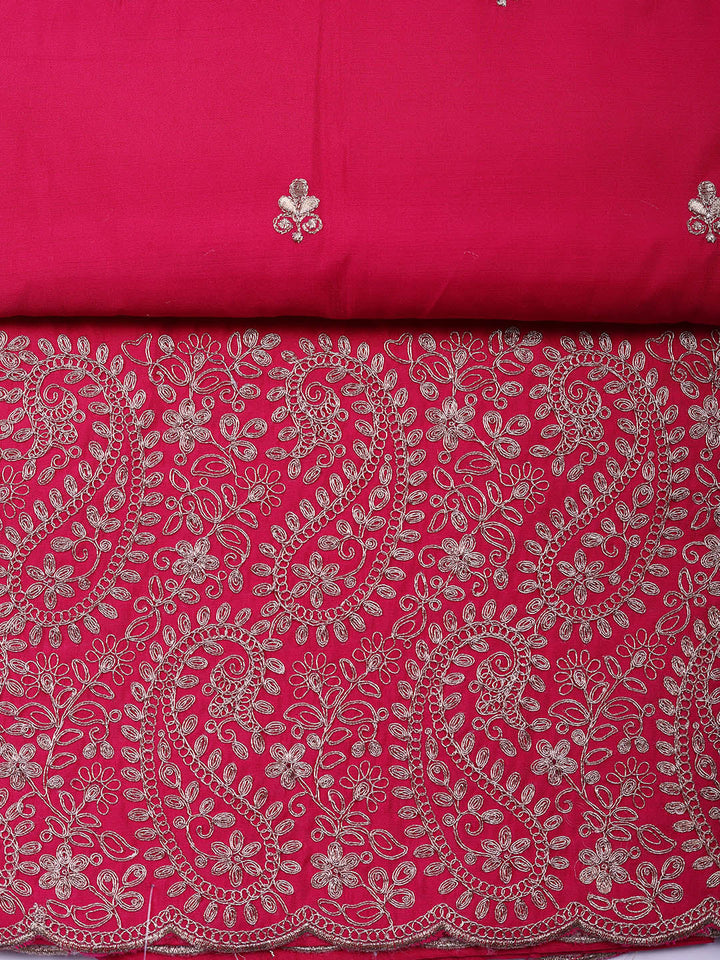 Embroidered Chanderi Unstitched Suit With Pant &amp; Dupatta