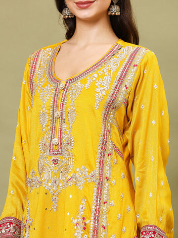 Gota Embroidered Georgette Kurta With Palazzo And Dupatta