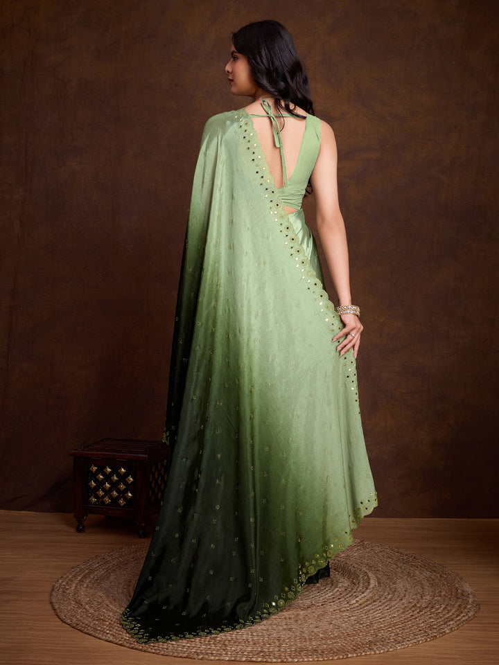 Embroidered Chinon Saree