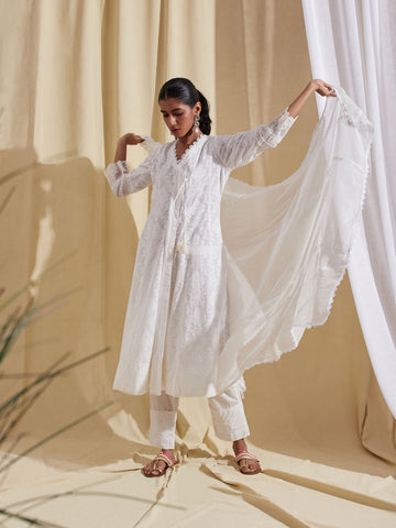 Floral Khadi Printed Cotton Kurta With Pants & Dupatta