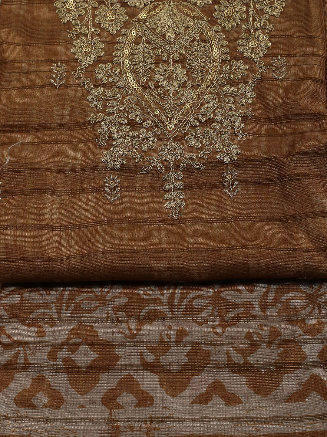 Neck Embroidered Chanderi Unstitched Suit With Dupatta
