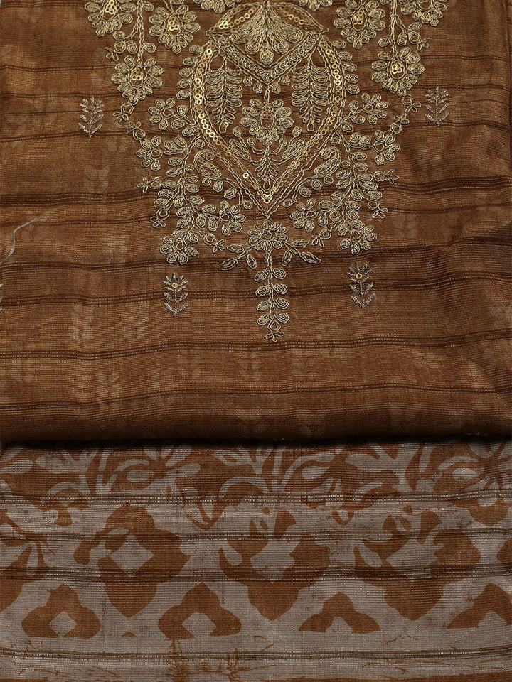Neck Embroidered Chanderi Unstitched Suit With Dupatta
