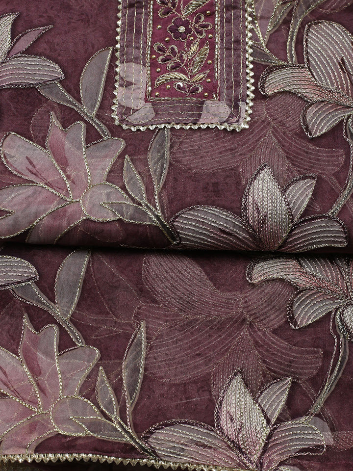 Embroidered Organza Unstitched Suit With Pant &amp; Dupatta