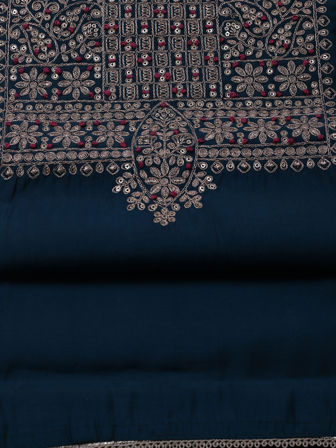 Neck Embroidered Chanderi Unstitched Suit With Dupatta