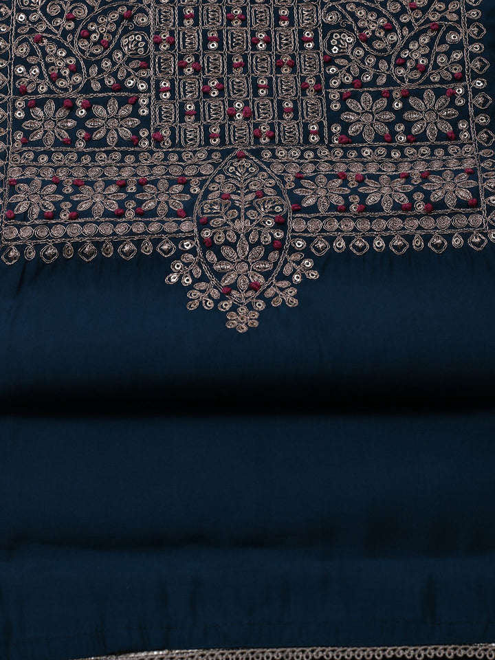 Neck Embroidered Chanderi Unstitched Suit With Dupatta