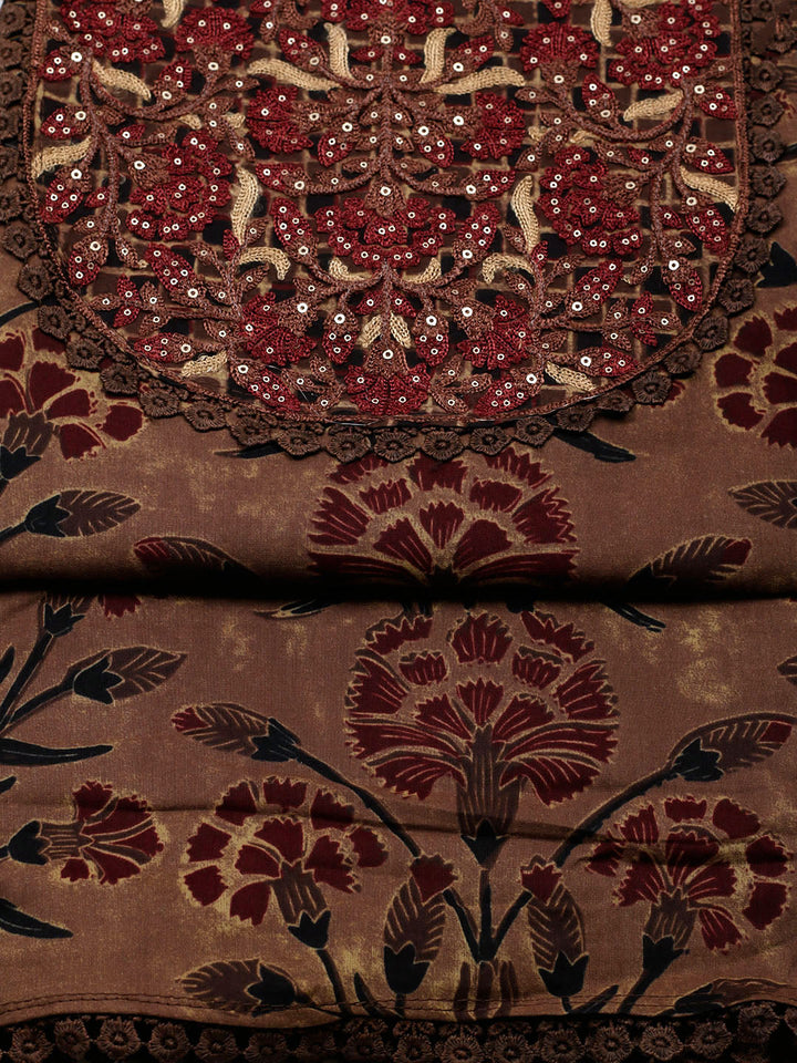 Embroidered Cotton Blend Unstitched Suit With Pant &amp; Dupatta