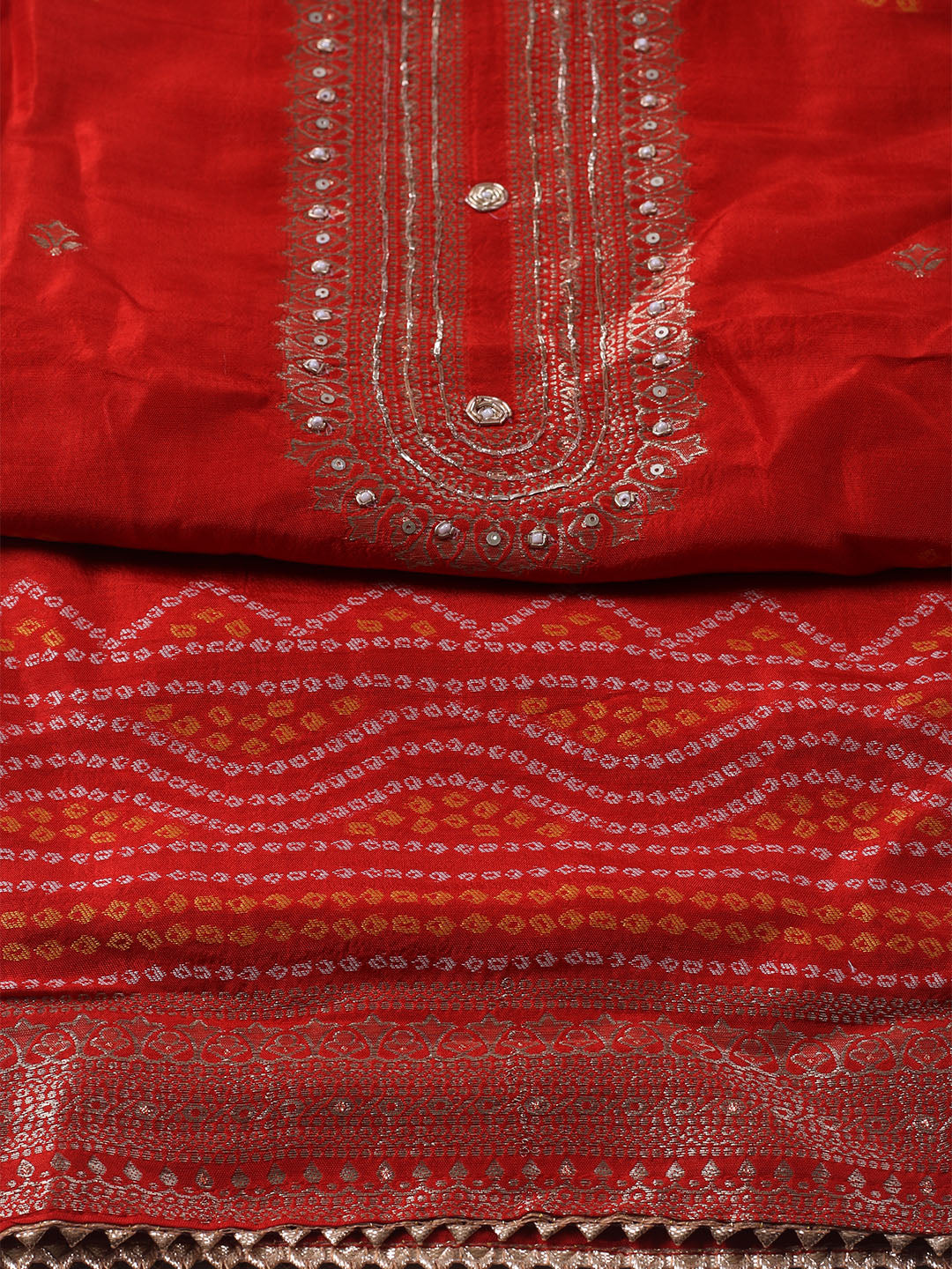 Woven Design Chanderi Unstitched Kurta With Pant &amp; Dupatta