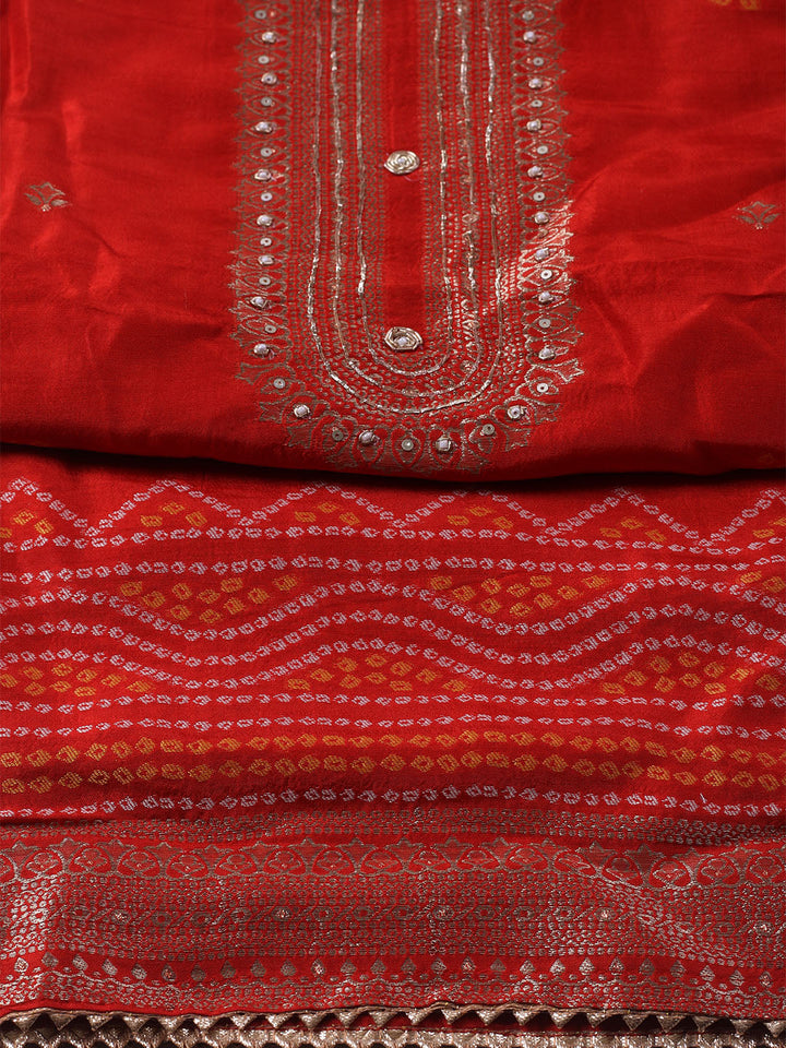 Woven Design Chanderi Unstitched Kurta With Pant &amp; Dupatta