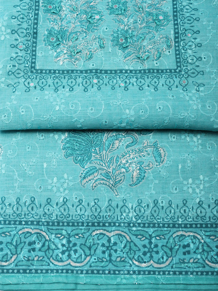 Embroidered Cotton Blend Unstitched Suit With Pant &amp; Dupatta