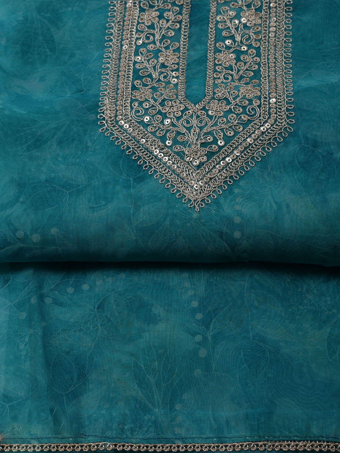 Neck Embroidered Organza Unstitched Suit With Dupatta