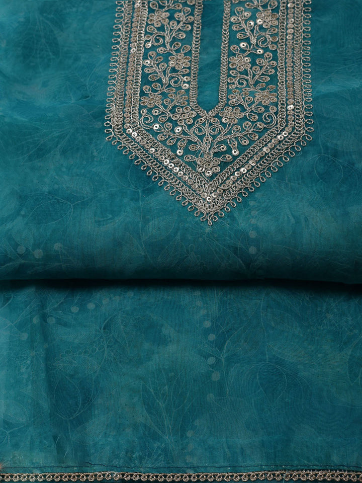 Neck Embroidered Organza Unstitched Suit With Dupatta
