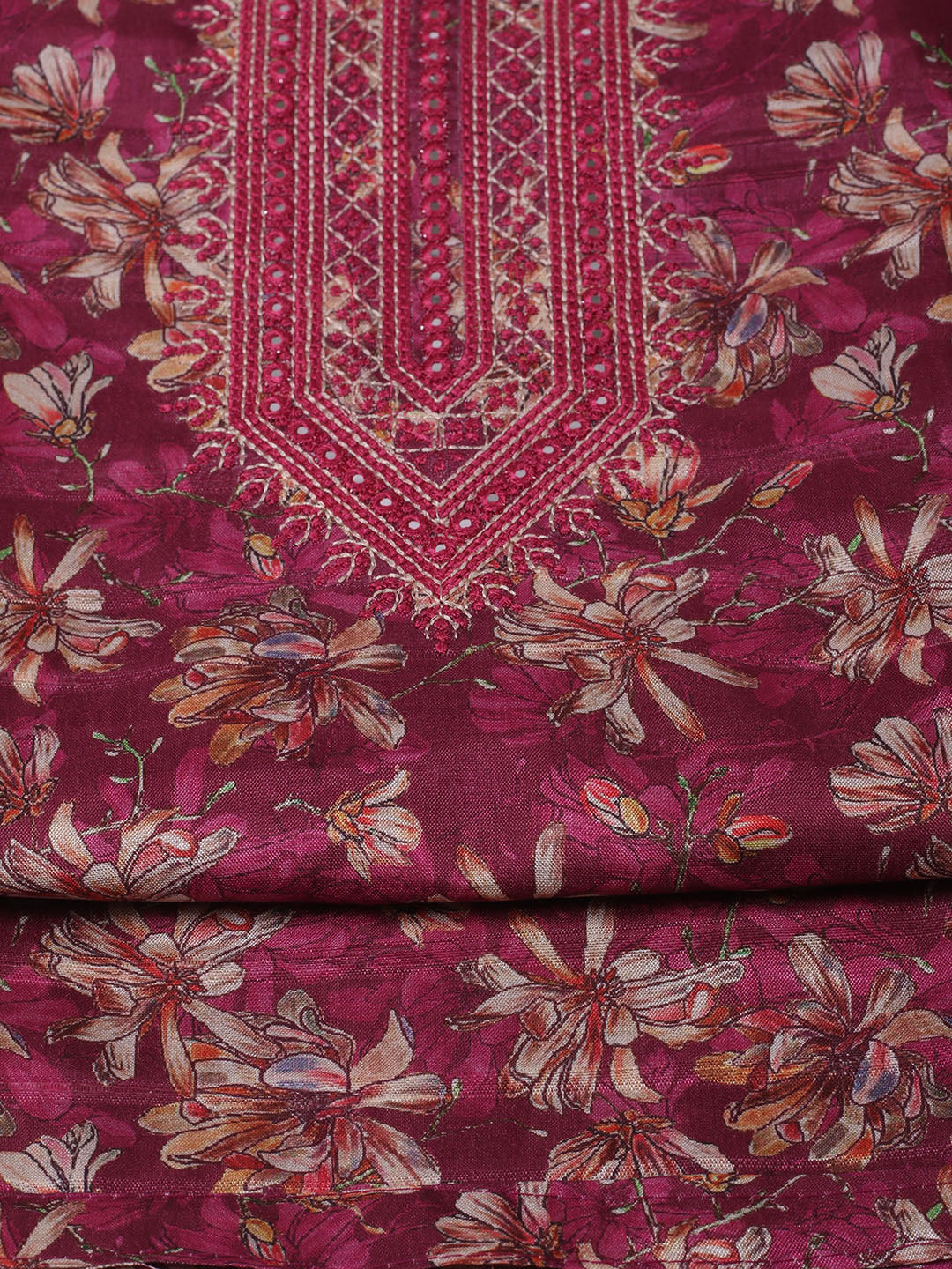 Embroidered Tussar Unstitched Suit With Pant Dupatta