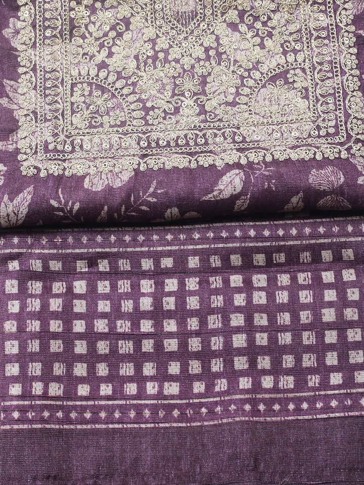Embroidered Cotton Blend Unstitched Suit With Pant &amp; Dupatta