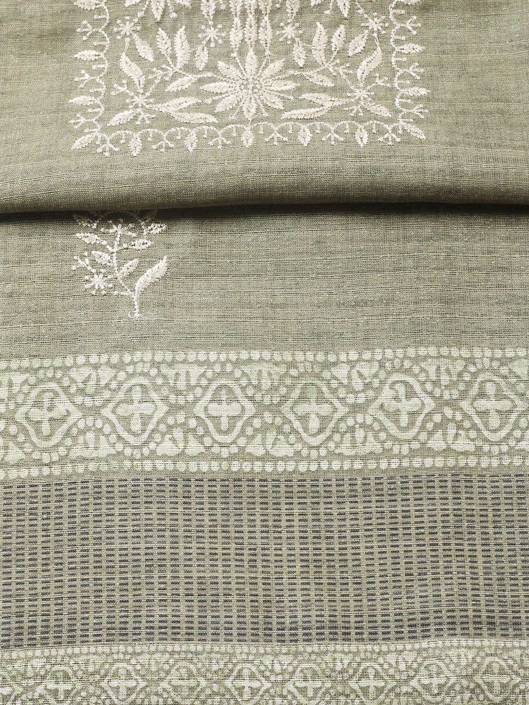 Embroidered Chanderi Unstitched Suit With Pant &amp; Dupatta