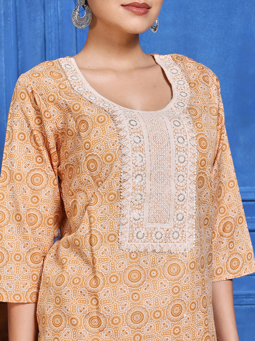 Floral Printed Cotton Kurta With Pants &amp; Dupatta