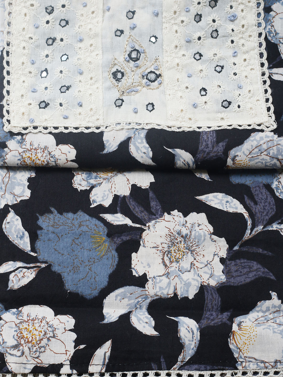 Embroidered Cotton Blend Unstitched Suit With Pant &amp; Dupatta