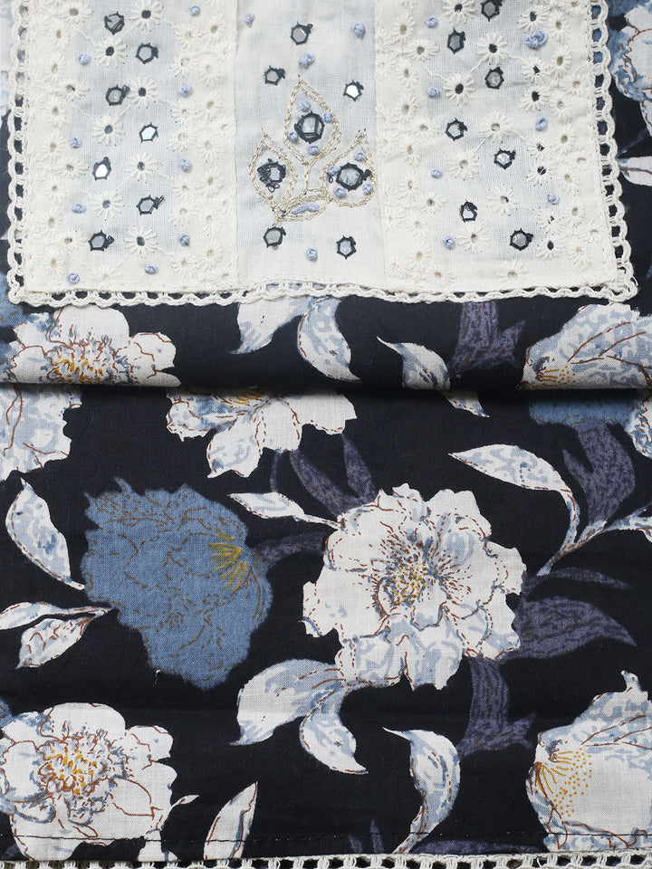 Embroidered Cotton Blend Unstitched Suit With Pant &amp; Dupatta