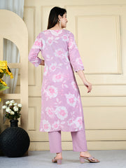 Neck Embroidered Cotton Blend Kurta With Pants & Dupatta