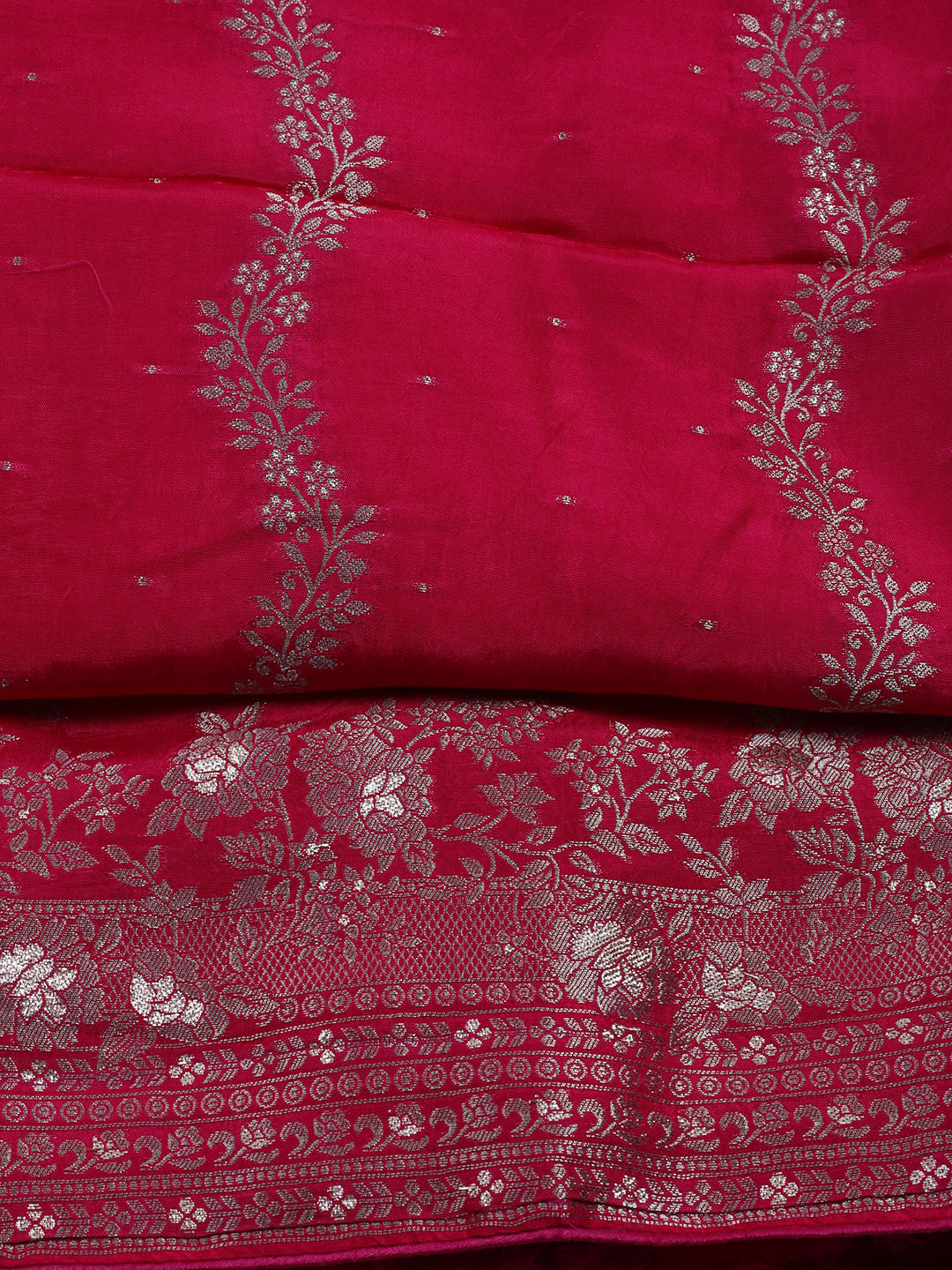 Embroidered Art Silk Unstitched Suit With Dupatta