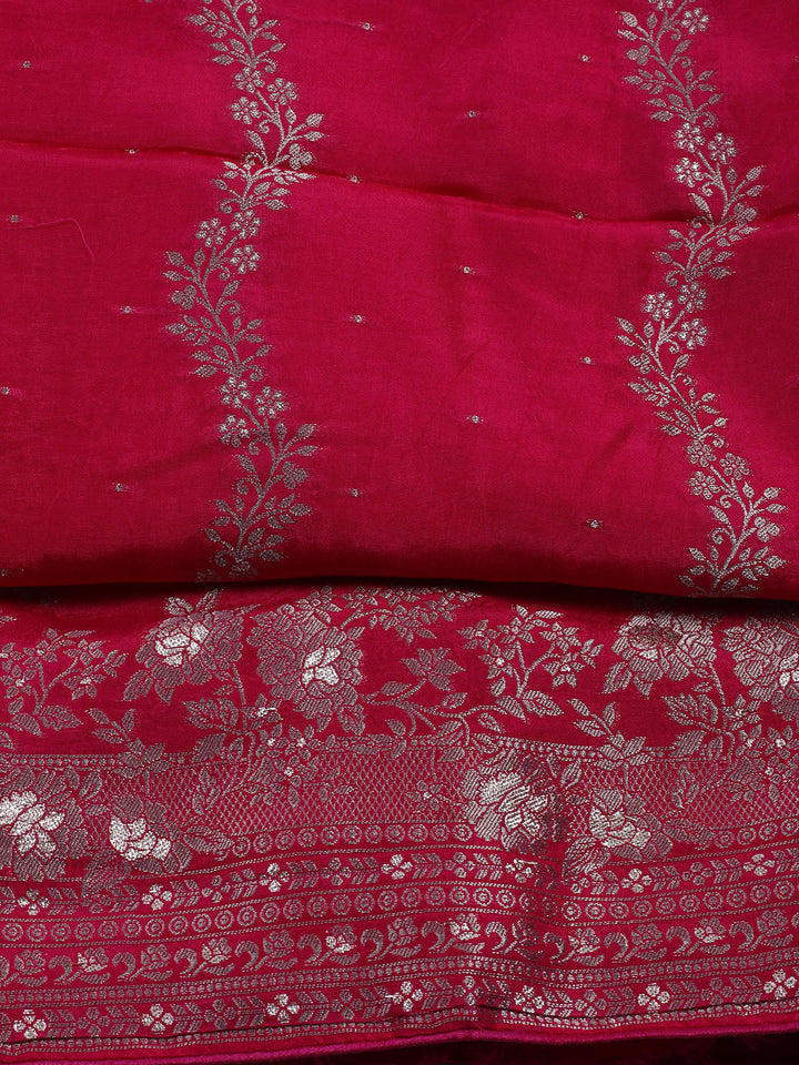Embroidered Art Silk Unstitched Suit With Dupatta