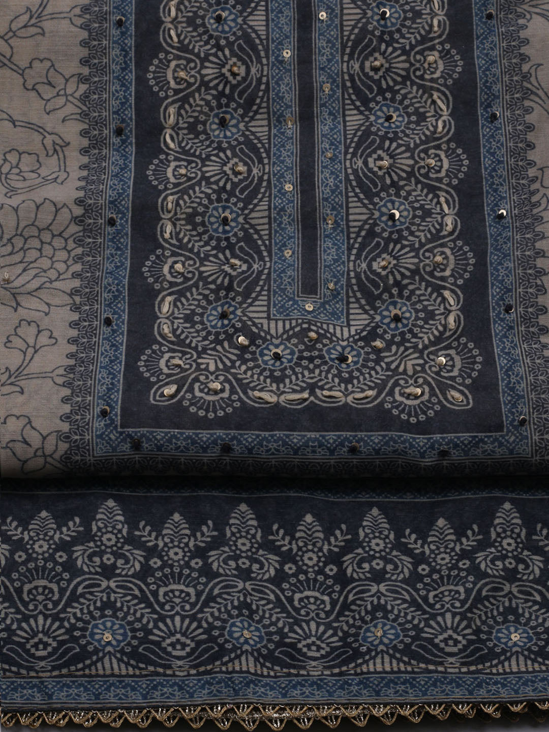 Printed Chanderi Unstitched Suit With Dupatta