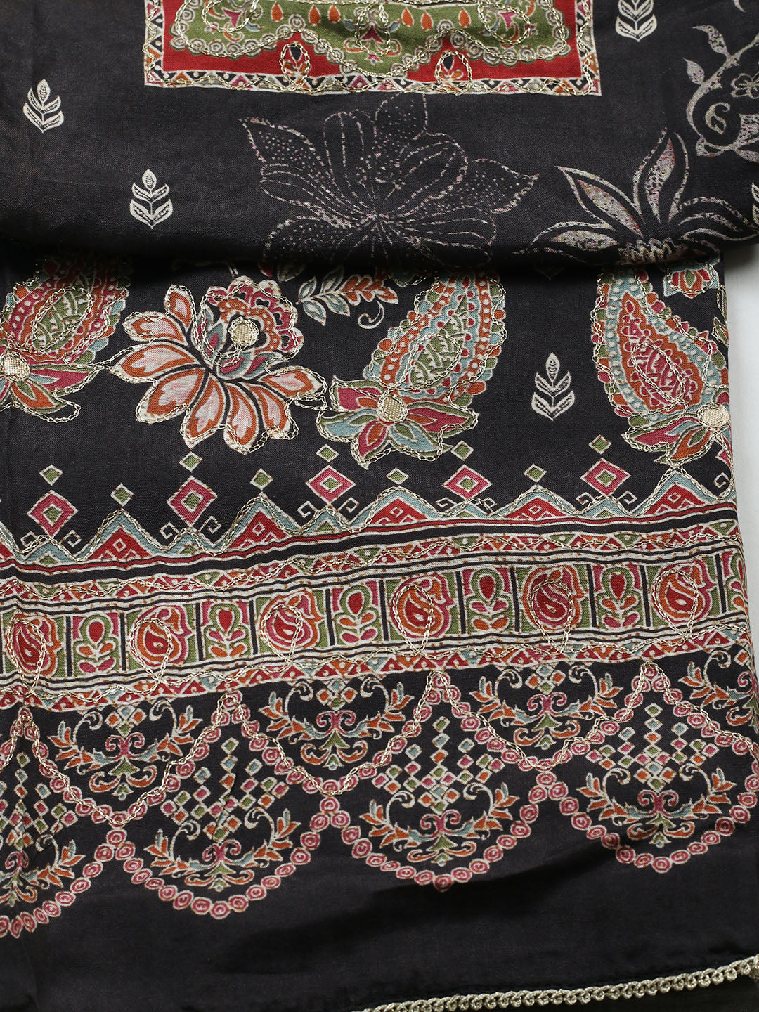 Embroidered Muslin Unstitched Suit With Pant Dupatta