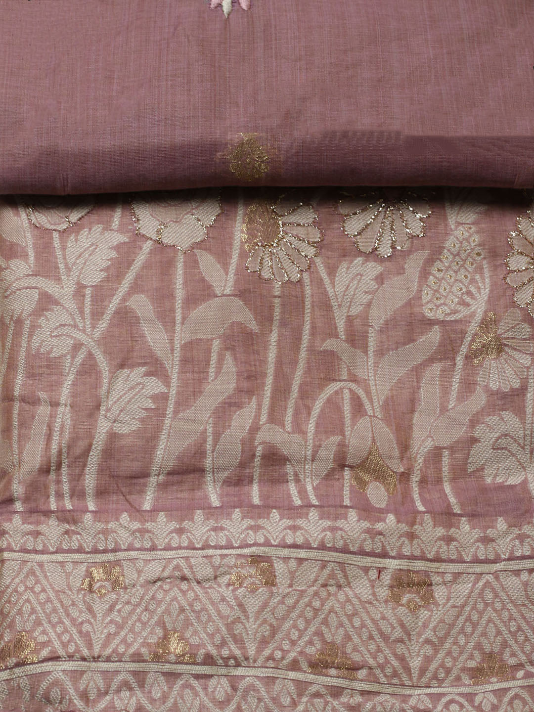 Embroidered Cotton Blend Unstitched Suit With Pant &amp; Dupatta