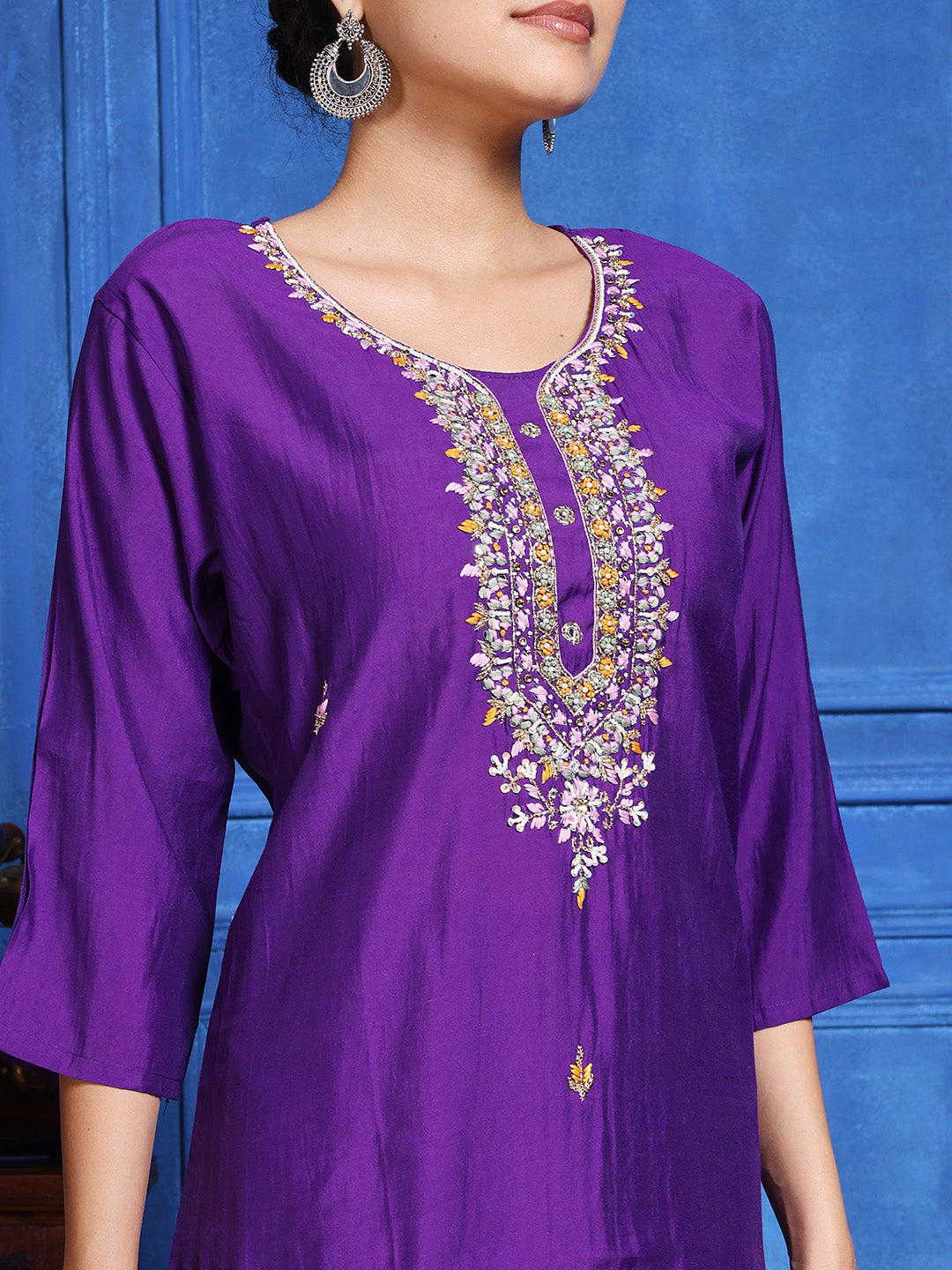 Printed Cotton Blend Kurta With Pants & Dupatta