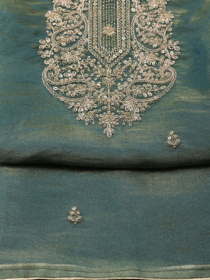 Embroidered Tissue Unstitched Suit With Pant &amp; Dupatta