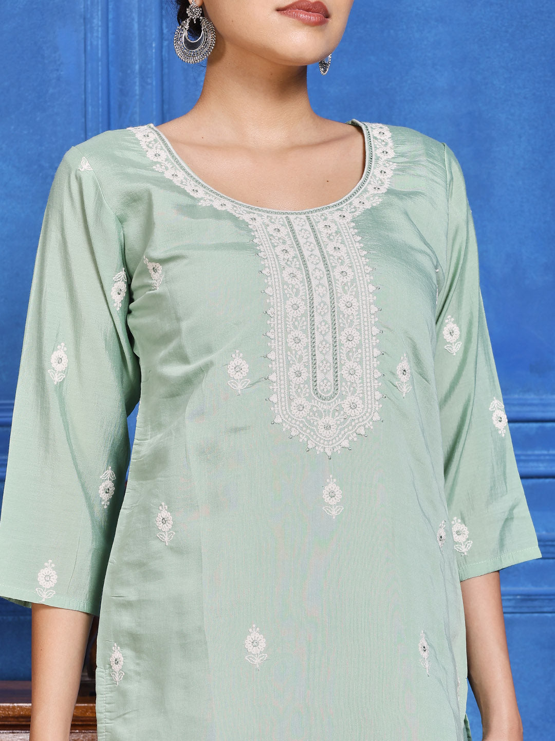 Printed Cotton Blend Kurta With Pants & Dupatta