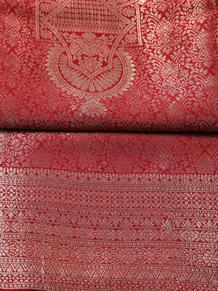 Embroidered Chanderi Unstitched Suit With Pant &amp; Dupatta