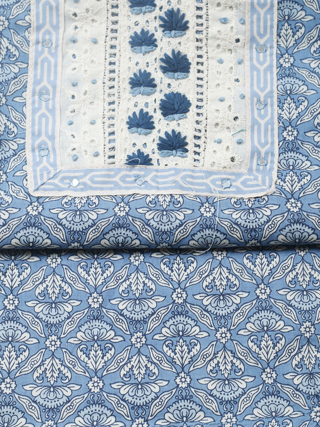 Embroidered Cotton Blend Unstitched Suit With Pant &amp; Dupatta