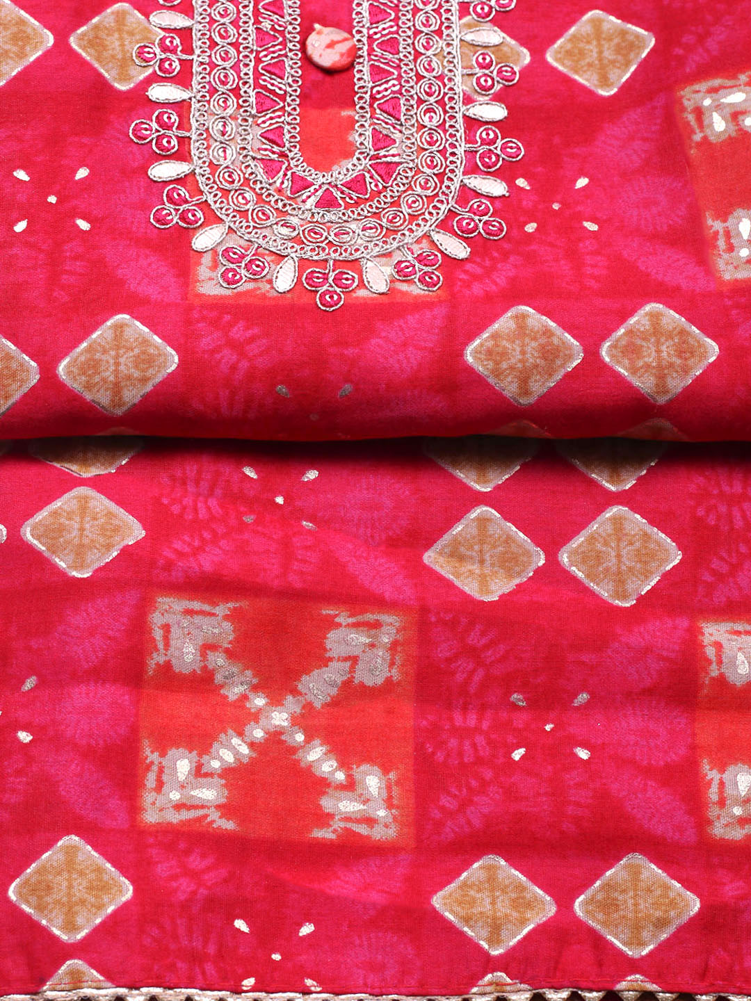 Embroidered Cotton Unstitched Suit With Pant &amp; Dupatta