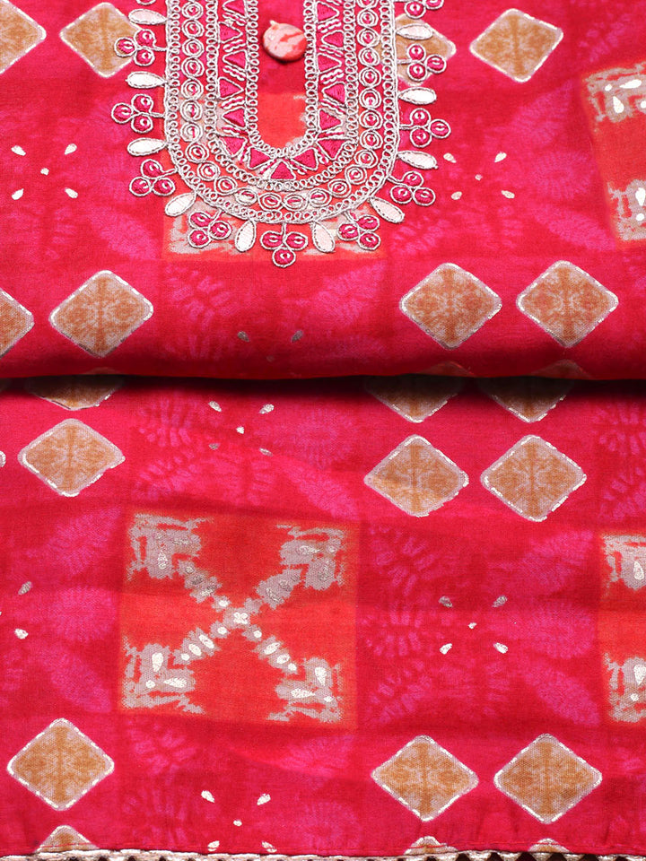 Embroidered Cotton Unstitched Suit With Pant &amp; Dupatta