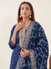 Embroidery Cotton Kurta With Pants & Dupatta